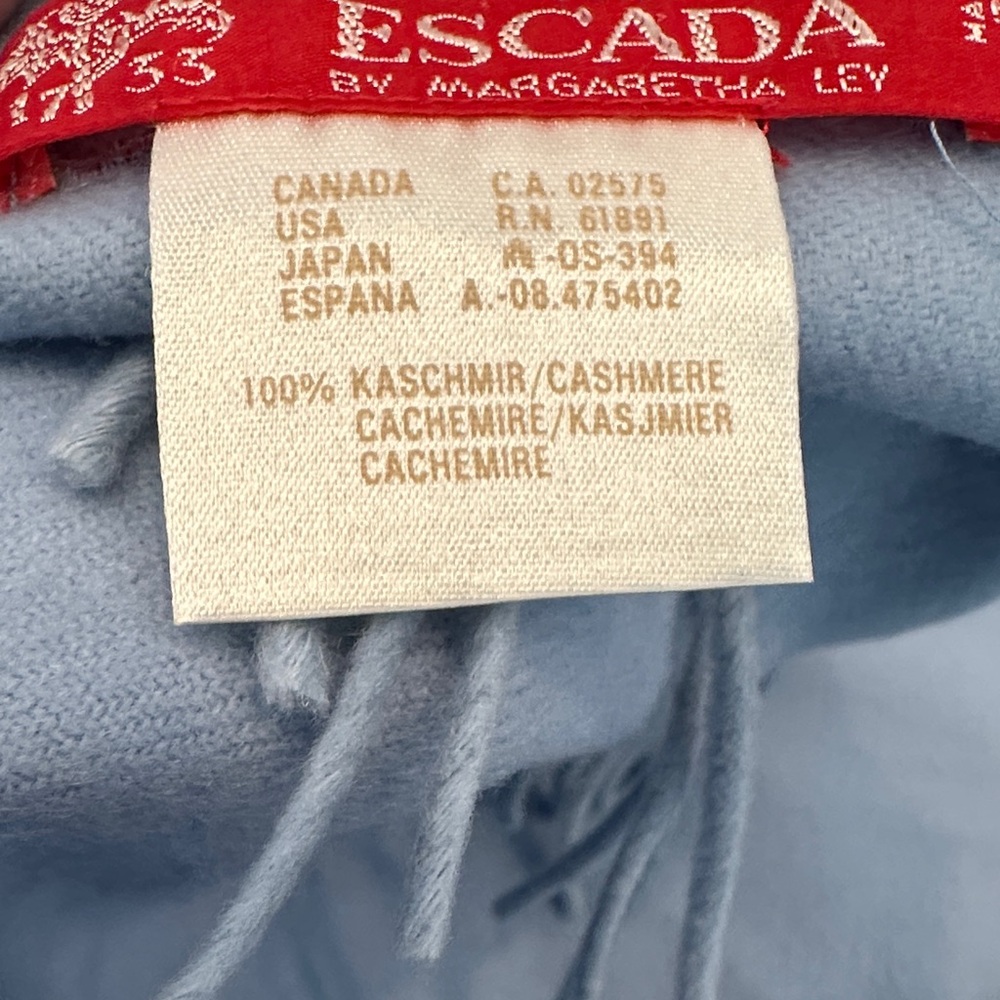 Escada Light Blue Wool Fringe Scarf - Picture 4 of 4